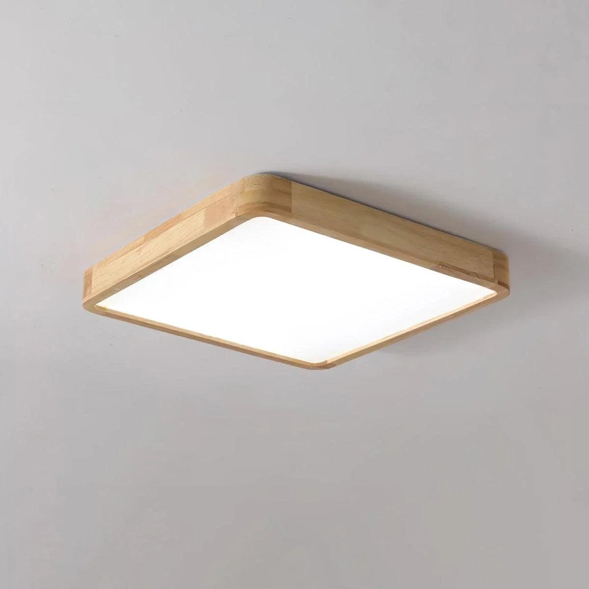Rubberwood Round Flush Mount in wood for Low Ceilings by AUVIELIGHT, Square: L19.7"xW19.7" xH 2.3" / Wood color / Warm White