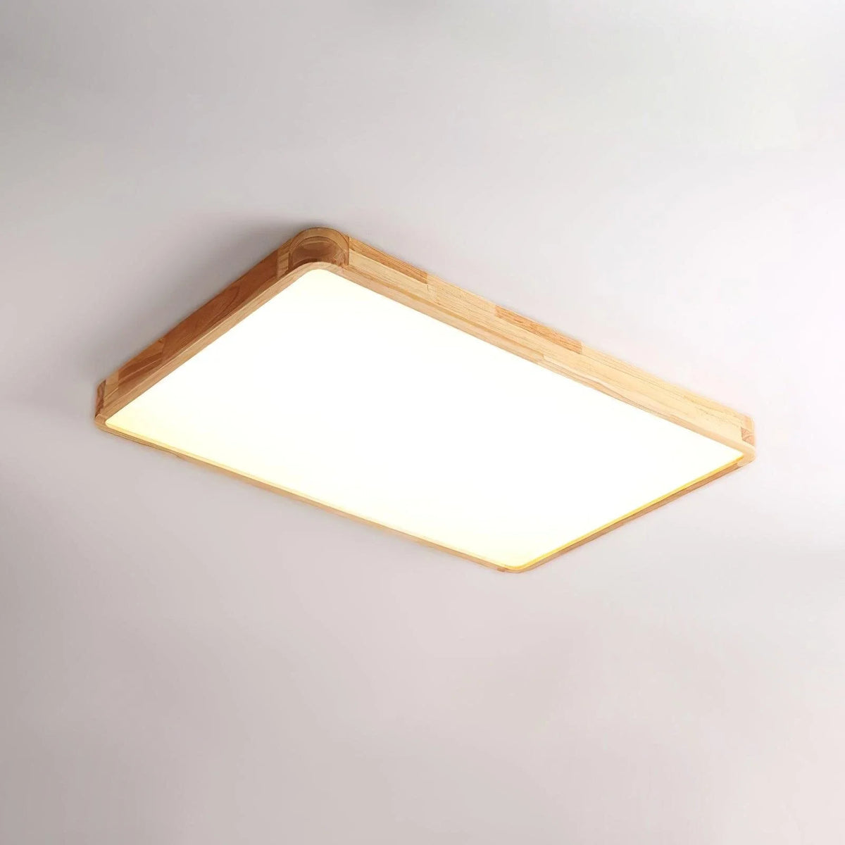 Rubberwood Round Flush Mount in wood for Low Ceilings by AUVIELIGHT, Rectangle: L31.5" x W 23.6" x H 2.3" / Wood color / Warm White