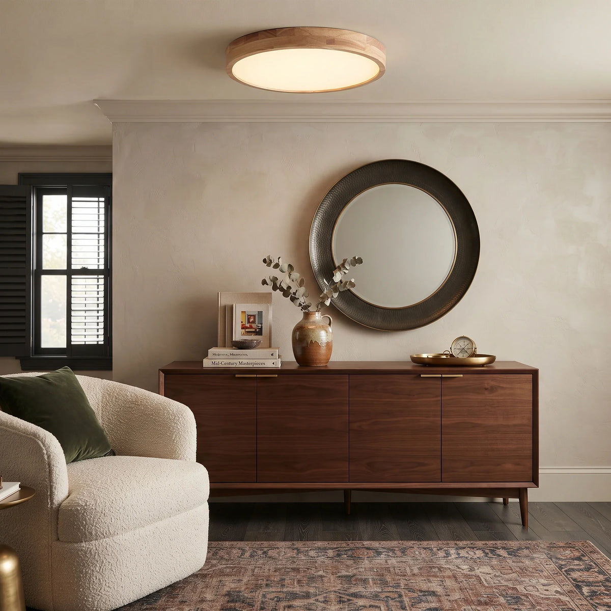 Rubberwood Round Flush Mount in wood for Low Ceilings by AUVIELIGHT