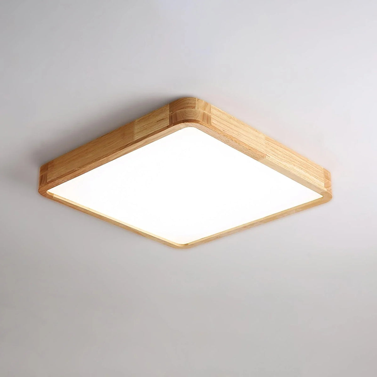 Rubberwood Round Flush Mount in wood for Low Ceilings by AUVIELIGHT, Square: L23.6"x W 23.6" xH 2.3" / Wood color / Warm White