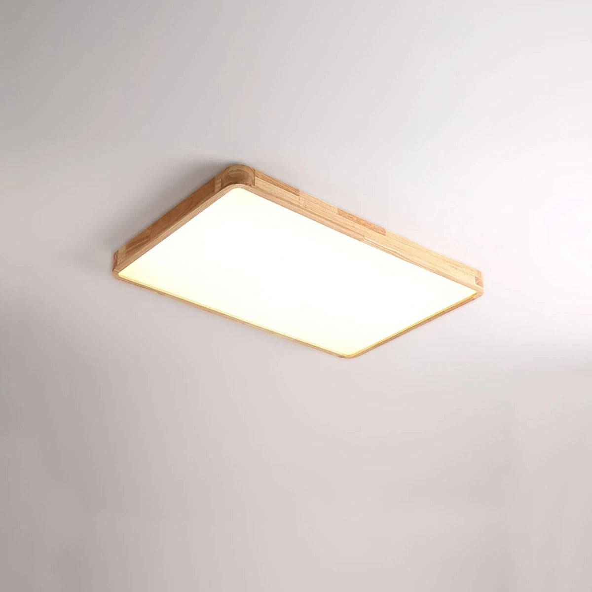 Rubberwood Round Flush Mount in wood for Low Ceilings by AUVIELIGHT, Rectangle: L23.6" x W 15.7" xH 2.3" / Wood color / Warm White