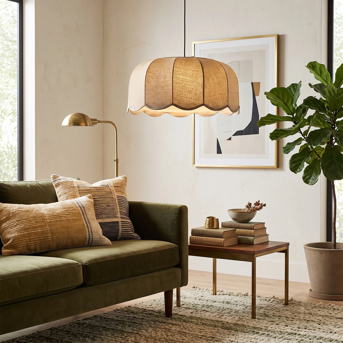 Fabric Scalloped Pendant Light for Kitchen Island by AUVIELIGHT