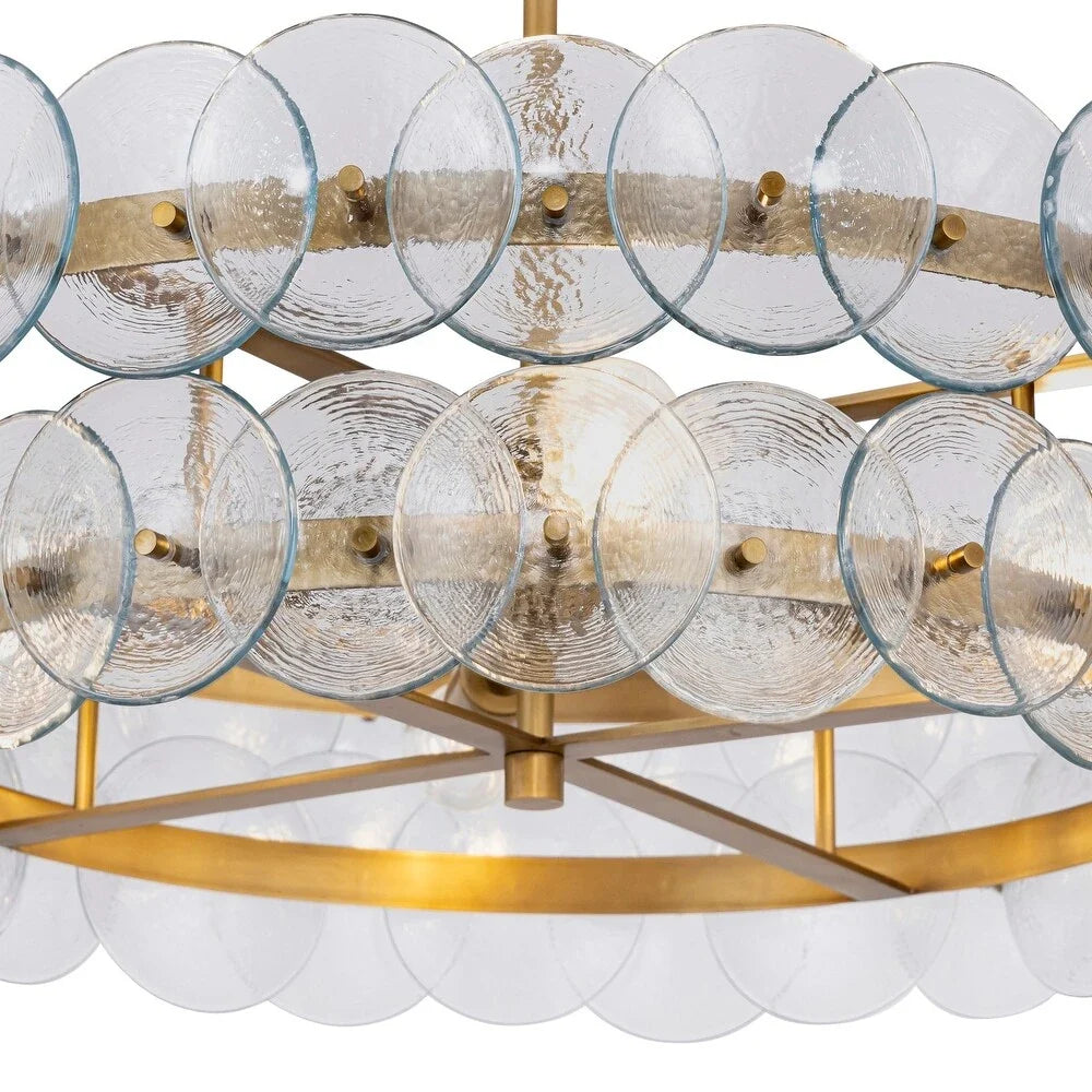 2-Tier Disc Chandelier in amber glass for Dining Room by AUVIELIGHT