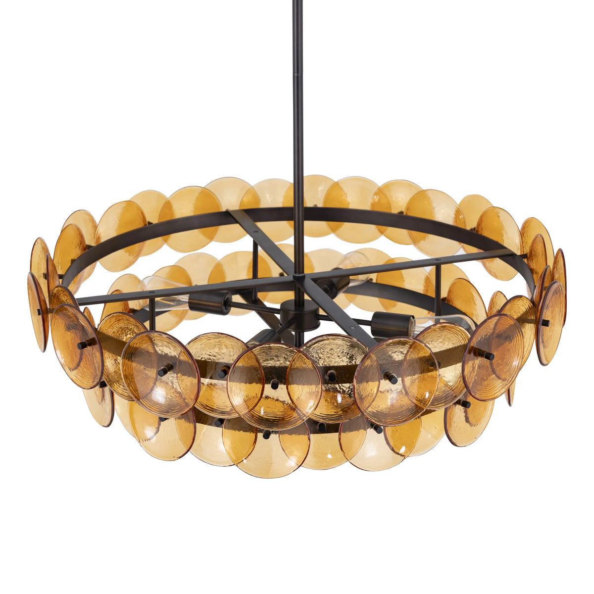 2-Tier Disc Chandelier in amber glass for Dining Room by AUVIELIGHT
