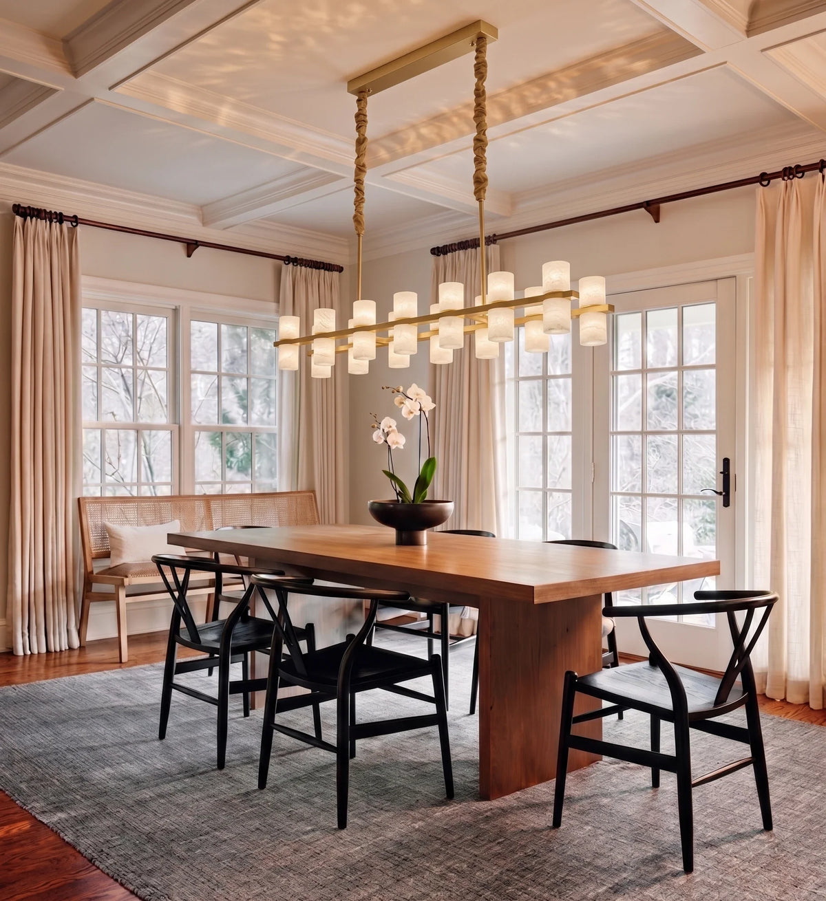 Cylinder Linear Chandelier in alabaster for Dining Room by AUVIELIGHT