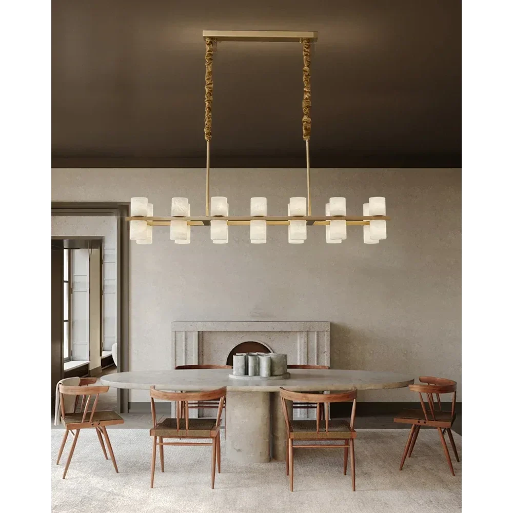 Cylinder Linear Chandelier in alabaster for Dining Room by AUVIELIGHT