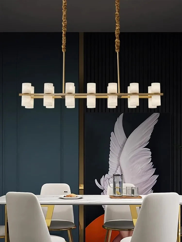 Cylinder Linear Chandelier in alabaster for Dining Room by AUVIELIGHT