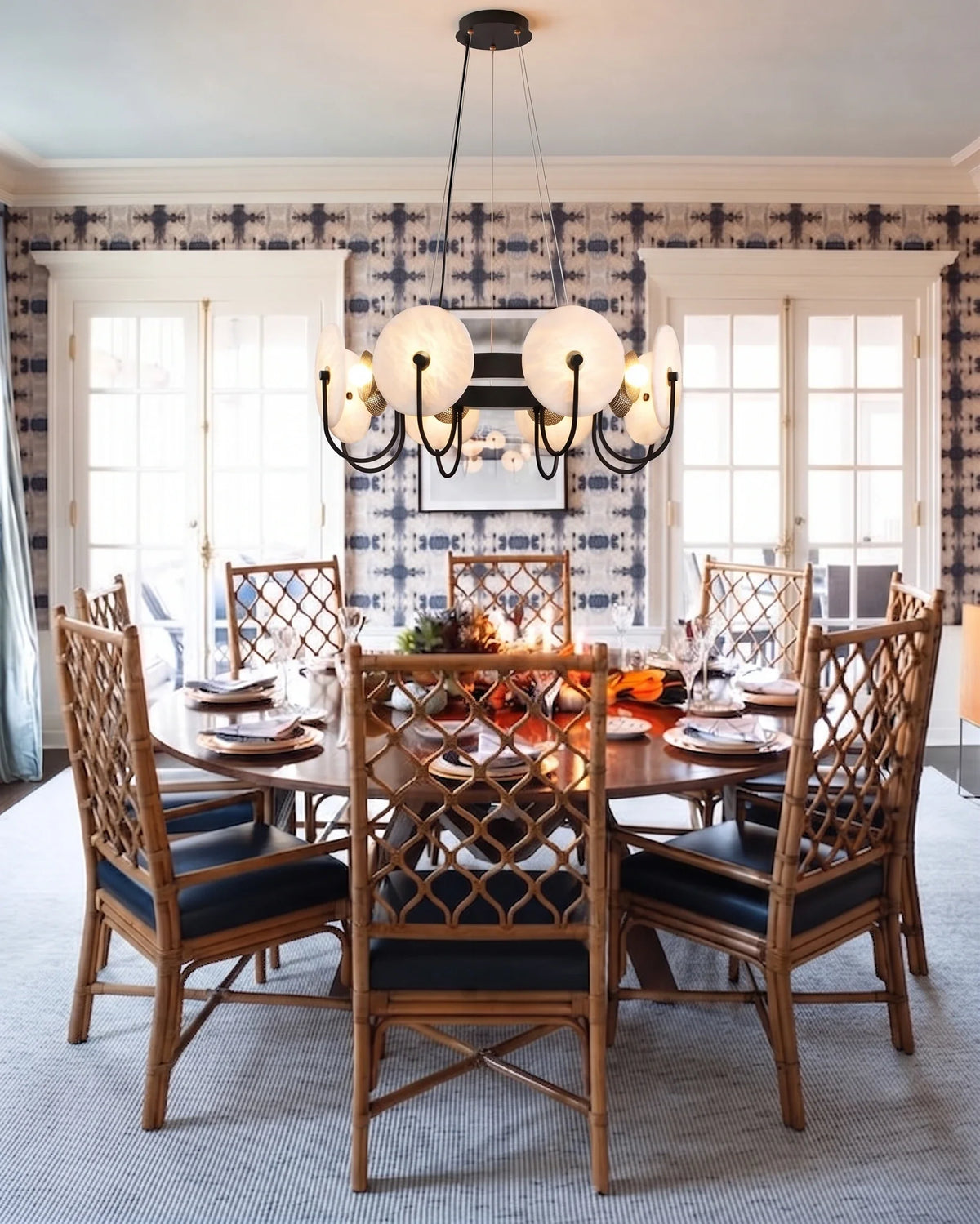Exposed Bulbs Disc Chandelier in alabaster for Dining Room by AUVIELIGHT