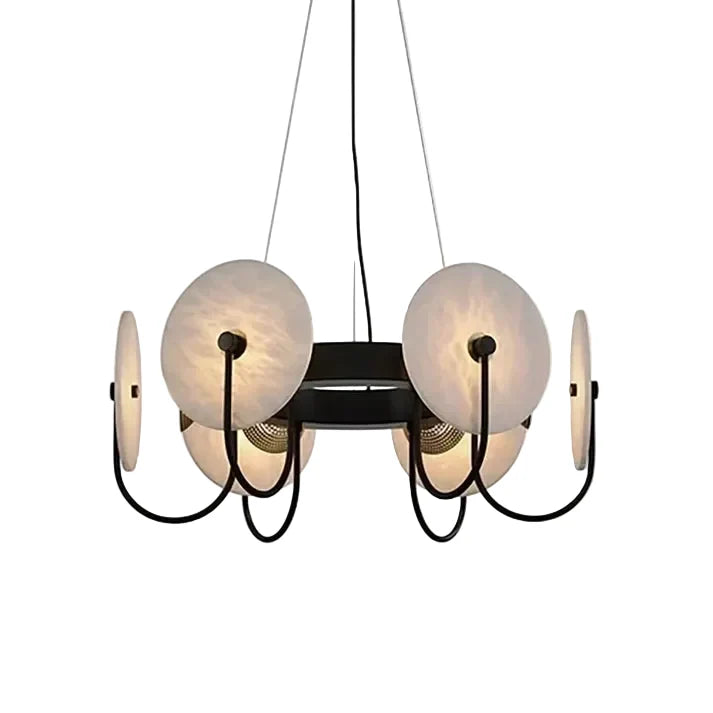Exposed Bulbs Disc Chandelier in alabaster for Dining Room by AUVIELIGHT, Dia 80cm x H 27cm / ∅ 31.5″ x H 10.6″ / White