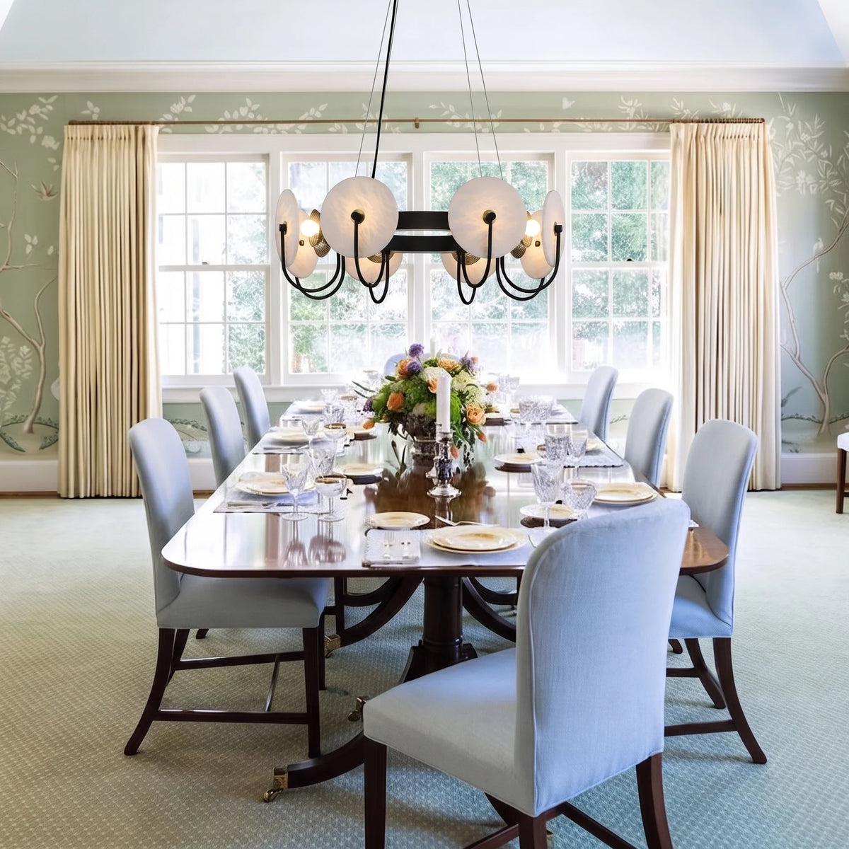 Exposed Bulbs Disc Chandelier in alabaster for Dining Room by AUVIELIGHT
