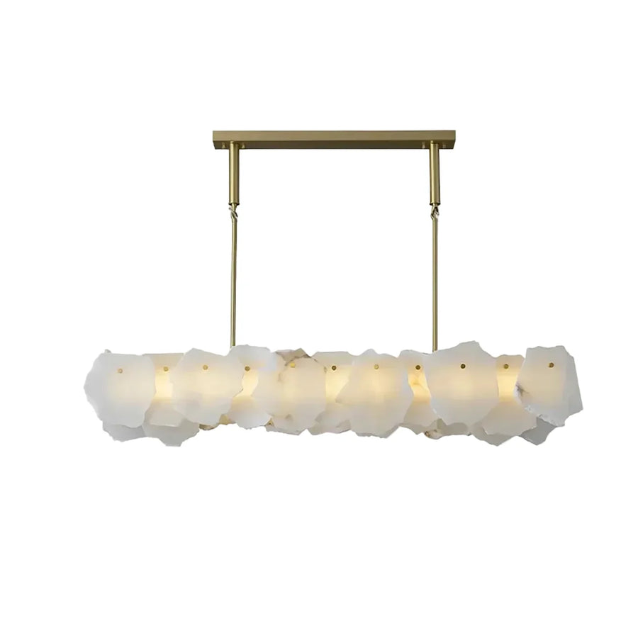 Sculptural Petal Chandelier in alabaster for Dining Room by AUVIELIGHT, L 100cm x H 80cm / ∅ 39.4″ x H 31.5″ / White Marble & Gold / Warm Light
