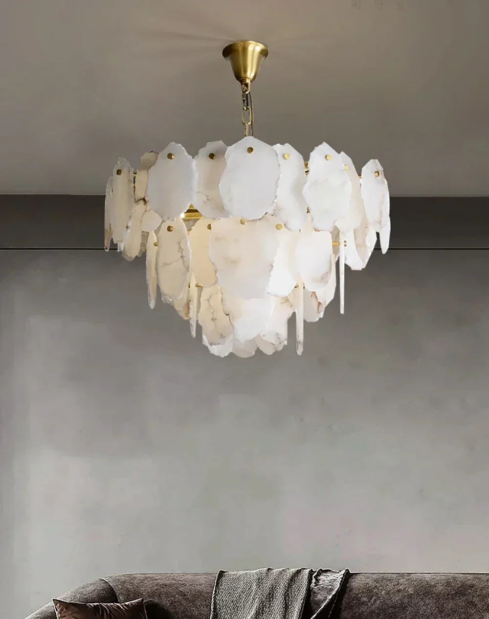 Sculptural Tiered Chandelier in alabaster for Dining Room by AUVIELIGHT