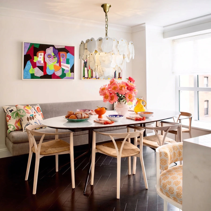 Sculptural Tiered Chandelier in alabaster for Dining Room by AUVIELIGHT