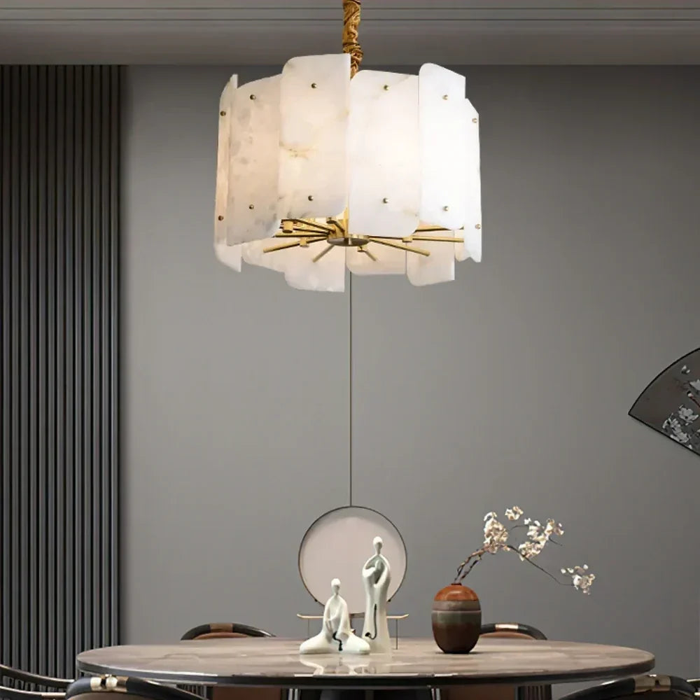 Sculptural Slat Chandelier in alabaster for Dining Room by AUVIELIGHT