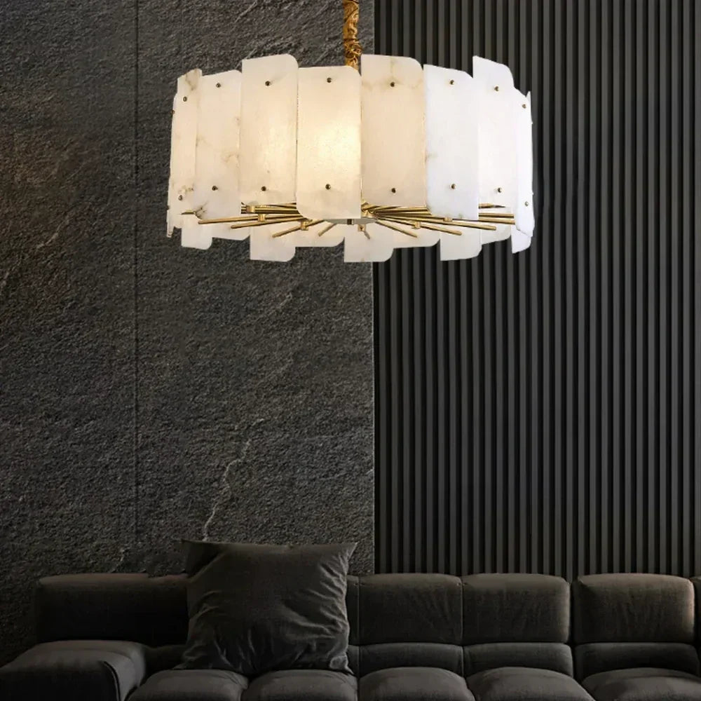 Sculptural Slat Chandelier in alabaster for Dining Room by AUVIELIGHT