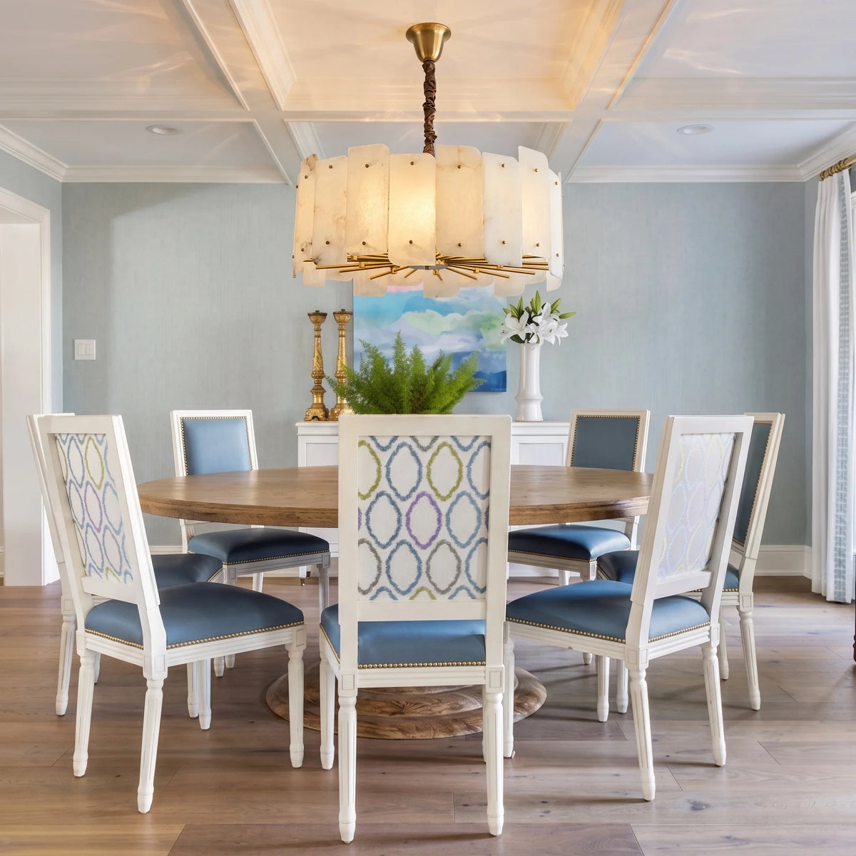 Sculptural Slat Chandelier in alabaster for Dining Room by AUVIELIGHT