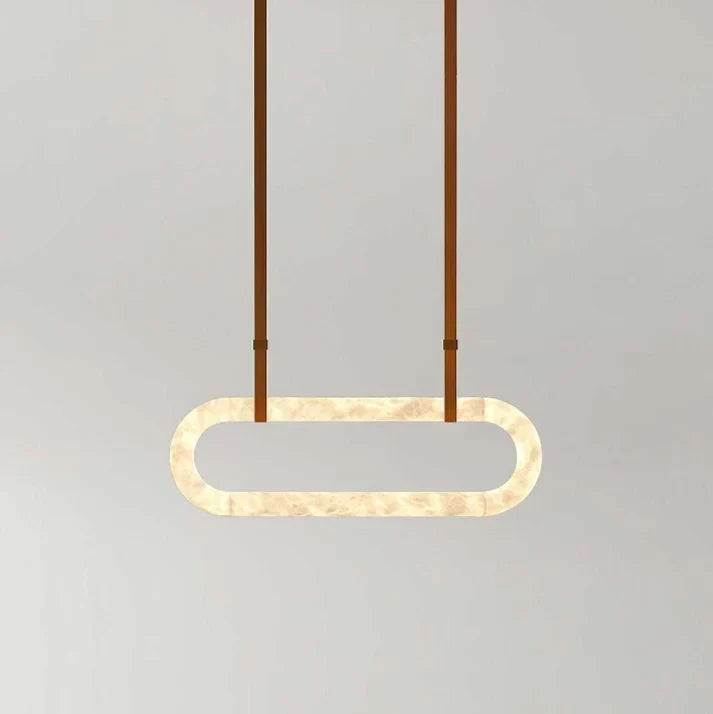 Sculptural Oval Ring Chandelier in alabaster for Dining Room by AUVIELIGHT, L 39.4″ x W 3.1″ x H 13.8″ / Light Brown & White Alabaster / warm