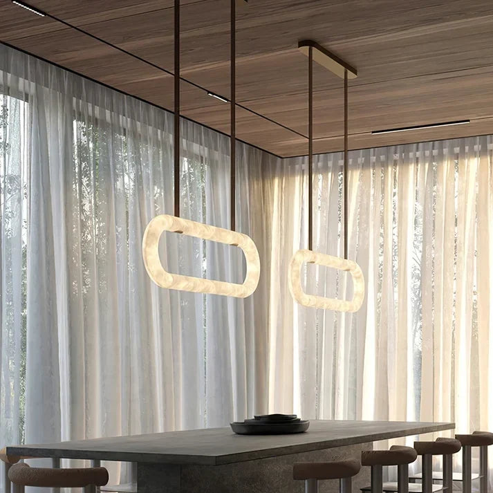 Sculptural Oval Ring Chandelier in alabaster for Dining Room by AUVIELIGHT