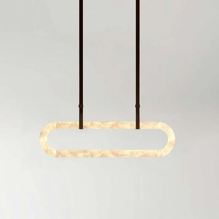 Sculptural Oval Ring Chandelier in alabaster for Dining Room by AUVIELIGHT, L 47.2″ x W 3.1″ x H 13.8″ / Dark Brown & White Alabaster / warm