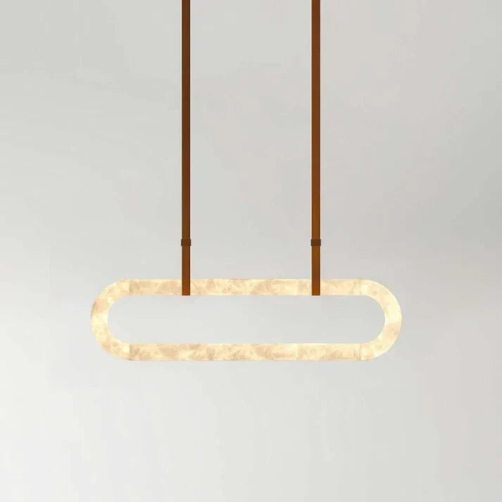 Sculptural Oval Ring Chandelier in alabaster for Dining Room by AUVIELIGHT, L 47.2″ x W 3.1″ x H 13.8″ / Light Brown & White Alabaster / warm