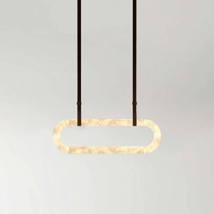 Sculptural Oval Ring Chandelier in alabaster for Dining Room by AUVIELIGHT, L 39.4″ x W 3.1″ x H 13.8″ / Dark Brown & White Alabaster / warm