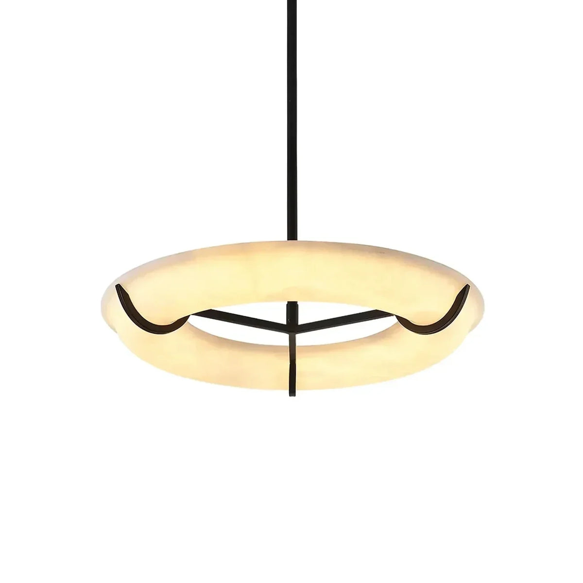 Sculptural Ring Chandelier in alabaster for Dining Room by AUVIELIGHT, Dia 80cm x H 53cm / ∅ 31.5″ x H 20.9″ / White + Black / Warm Light