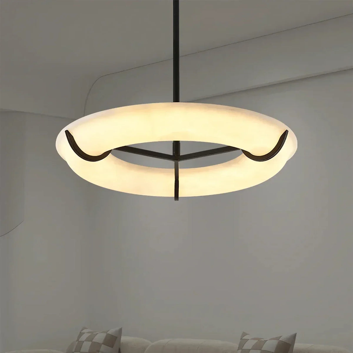 Sculptural Ring Chandelier in alabaster for Dining Room by AUVIELIGHT