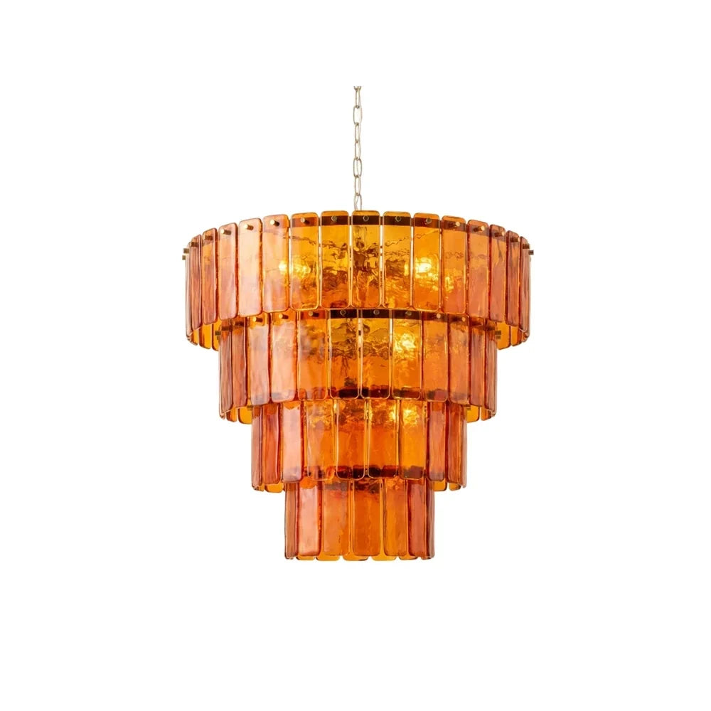 Sculptural Tiered Chandelier in amber cast glass for Dining Room by AUVIELIGHT