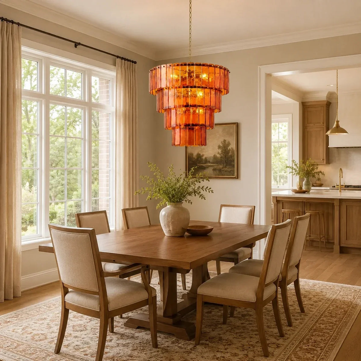 Sculptural Tiered Chandelier in amber cast glass for Dining Room by AUVIELIGHT