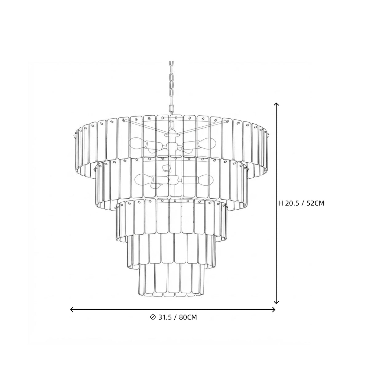Sculptural Tiered Chandelier in amber cast glass for Dining Room by AUVIELIGHT