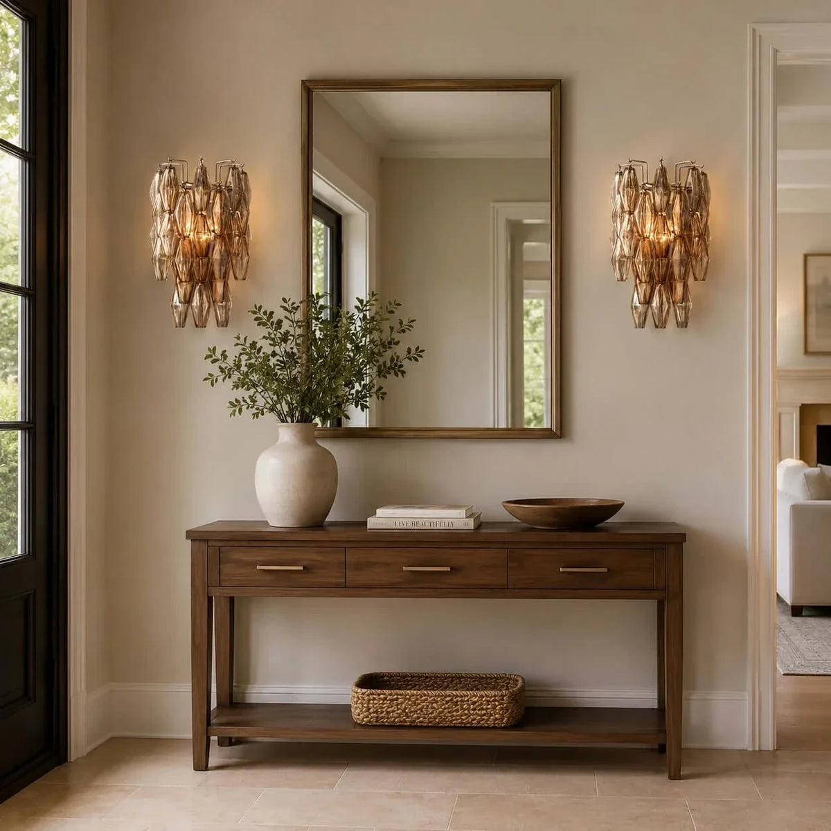 Sculptural Polyhedral Wall Sconce in amber glass for Hallway by AUVIELIGHT