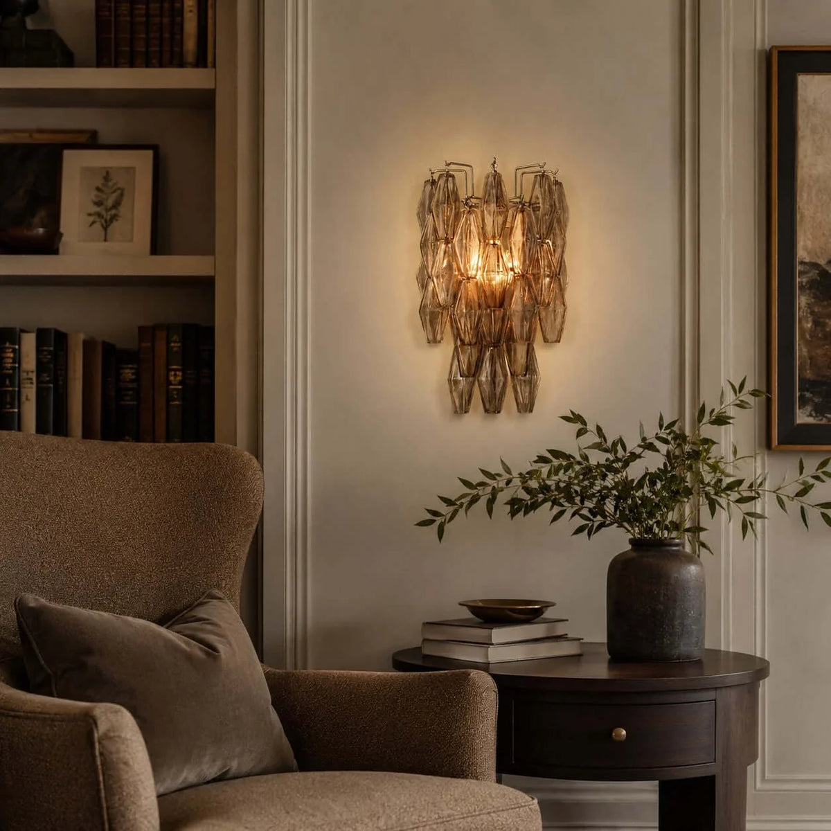 Sculptural Polyhedral Wall Sconce in amber glass for Hallway by AUVIELIGHT