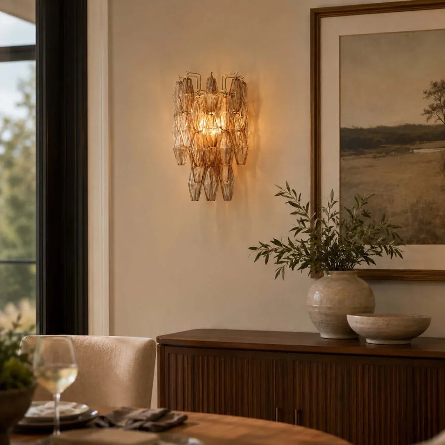 Sculptural Polyhedral Wall Sconce in amber glass for Hallway by AUVIELIGHT