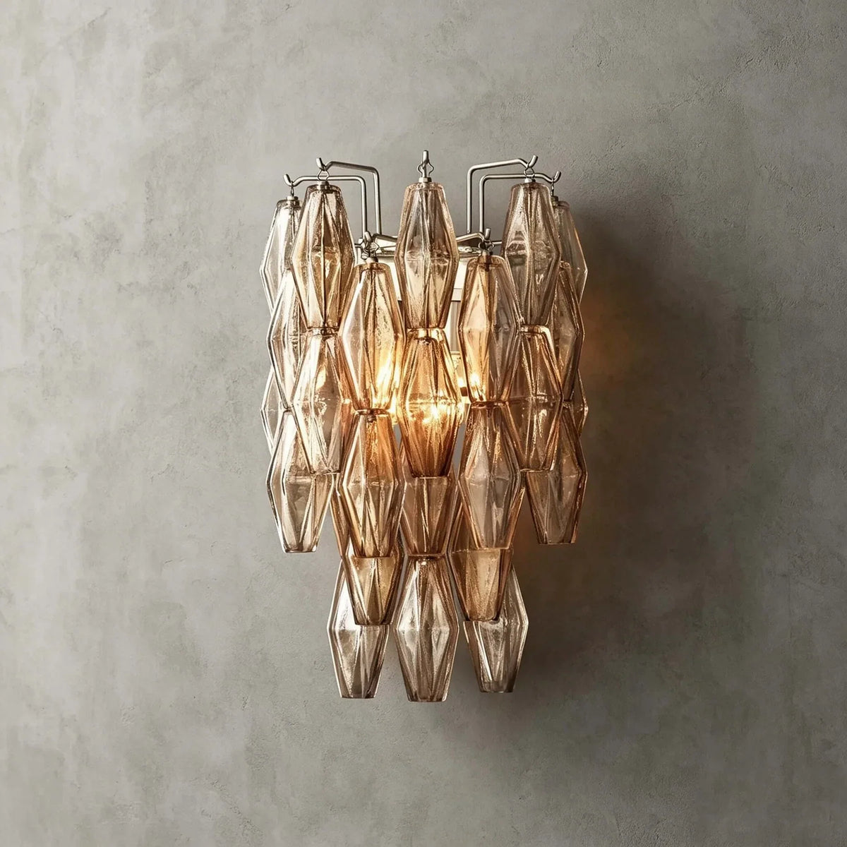 Sculptural Polyhedral Wall Sconce in amber glass for Hallway by AUVIELIGHT, W 11.8" x H 19.7" / Amber & Chrome