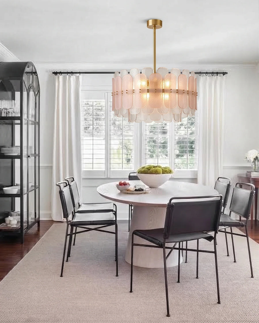 Sculptural Drum Chandelier in cream frosted glass for Dining Room by AUVIELIGHT