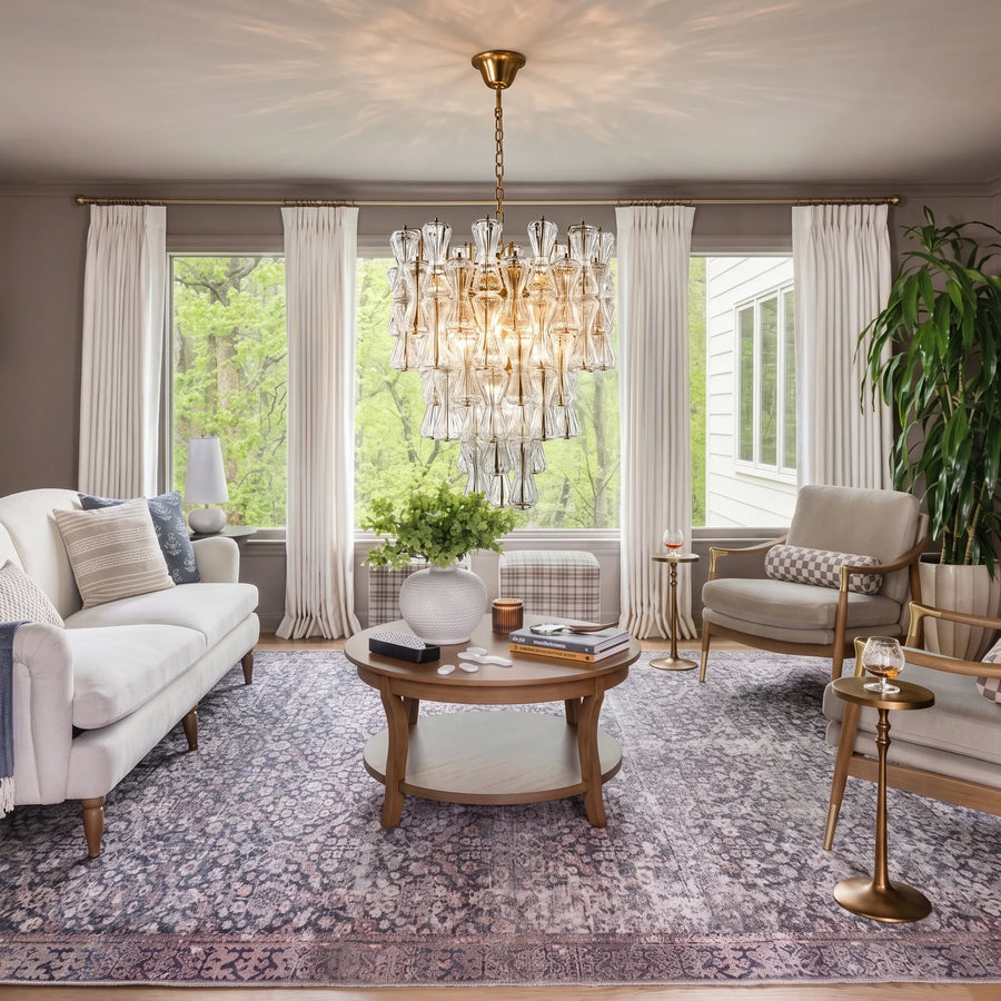 Sculptural Tiered Chandelier in clear murano glass for Dining Room by AUVIELIGHT
