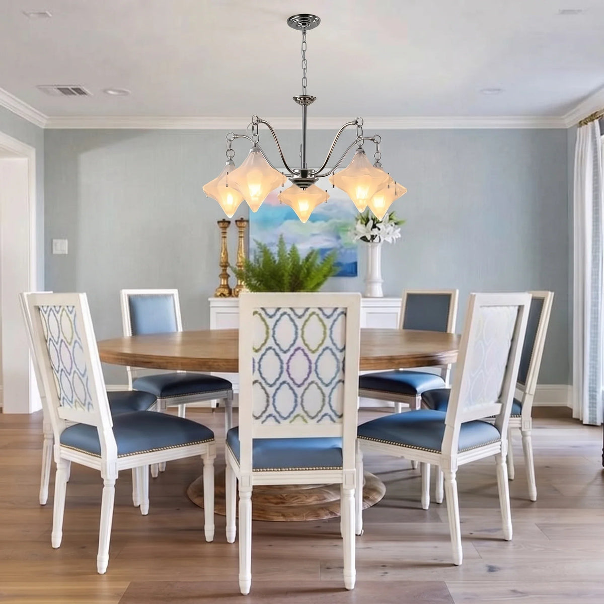 5-Light Diamond Chandelier in glass for Dining Room by AUVIELIGHT