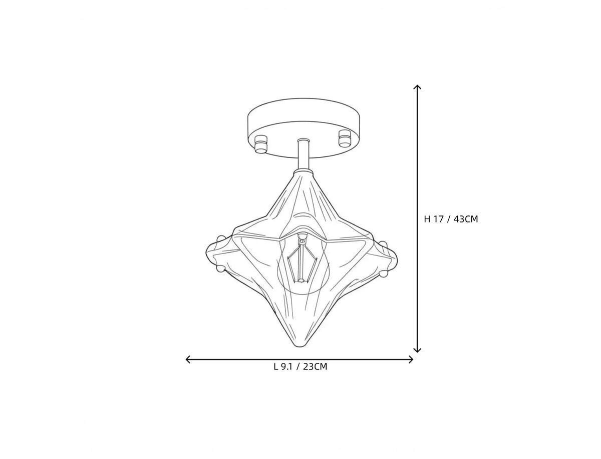 Sculptural Diamond Star Flush Mount in glass for Low Ceilings by AUVIELIGHT
