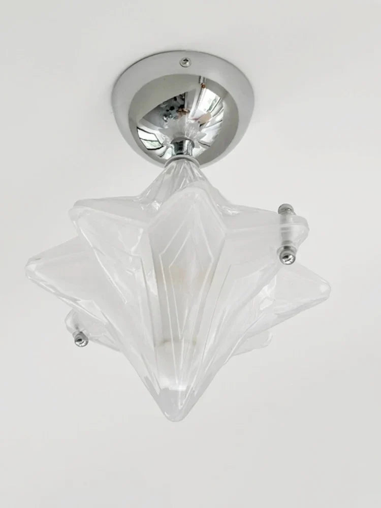 Sculptural Diamond Star Flush Mount in glass for Low Ceilings by AUVIELIGHT