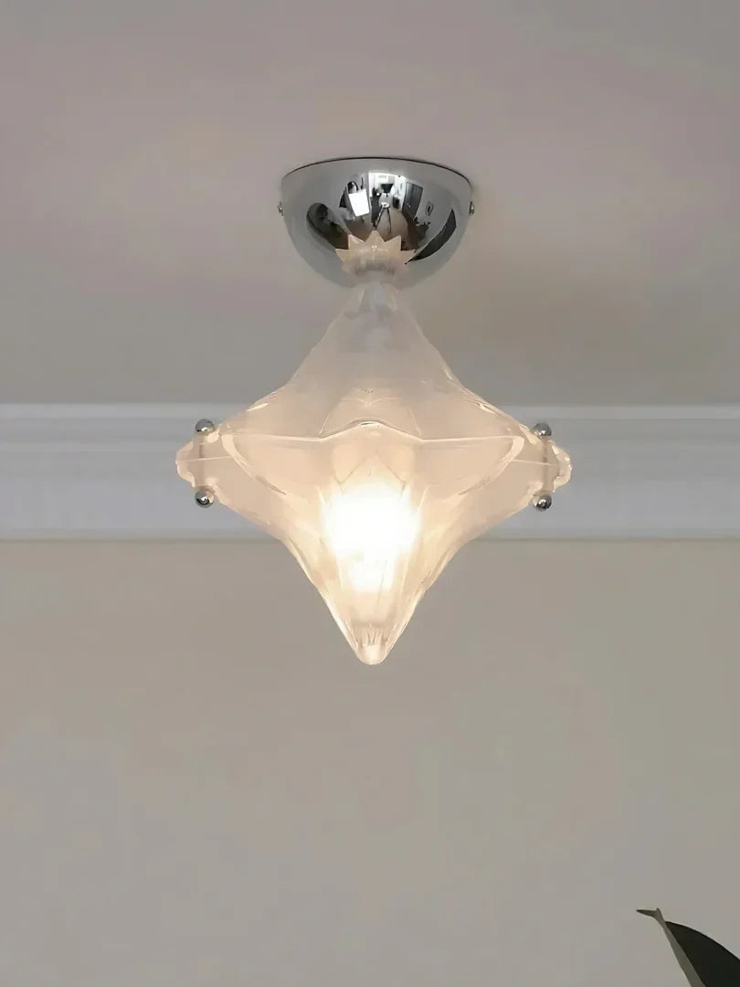 Sculptural Diamond Star Flush Mount in glass for Low Ceilings by AUVIELIGHT
