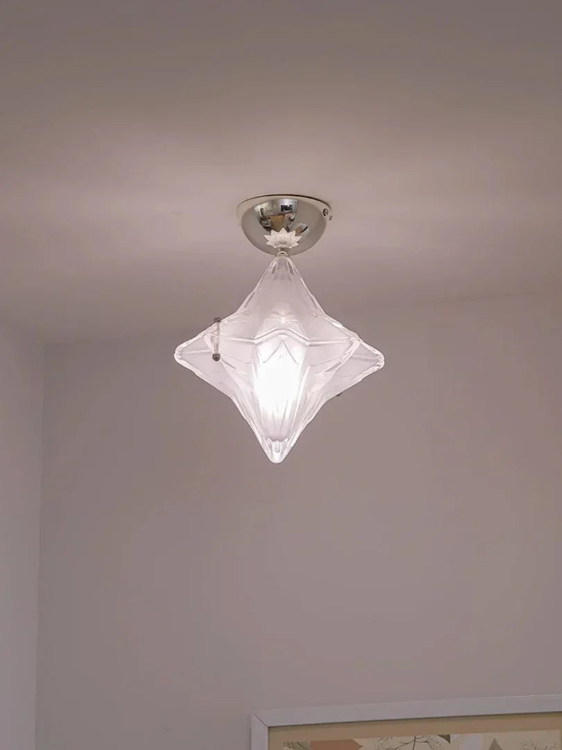 Sculptural Diamond Star Flush Mount in glass for Low Ceilings by AUVIELIGHT