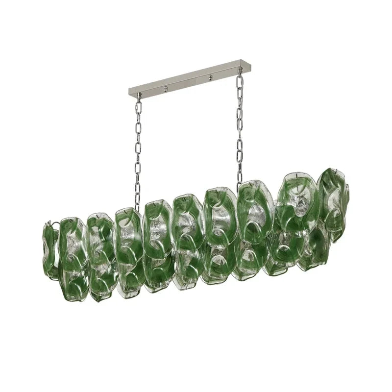 Sculptural Molten Linear Chandelier in emerald green glass for Dining Room by AUVIELIGHT