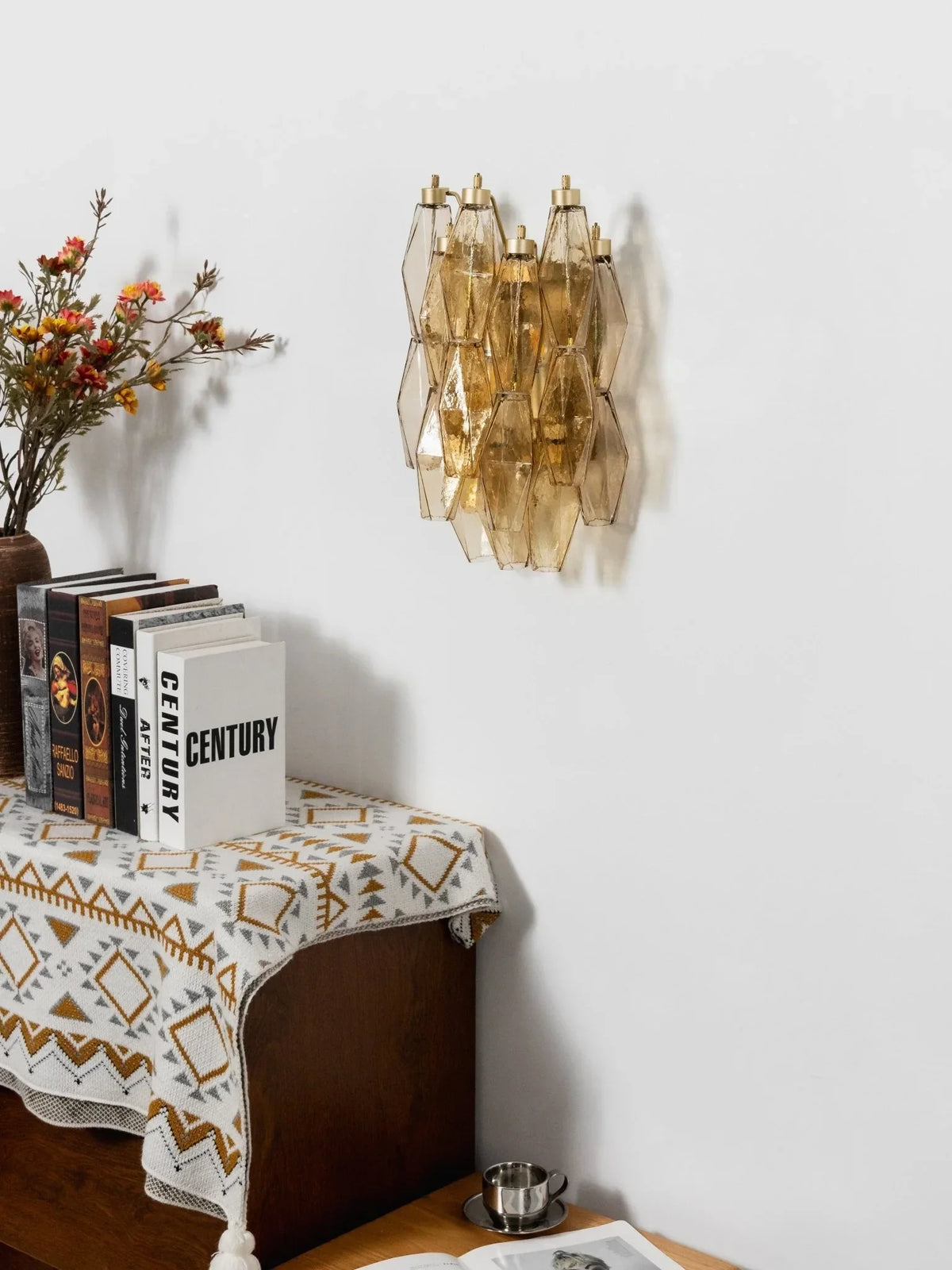 Sculptural Faceted Wall Sconce in amber glass for Hallway by AUVIELIGHT