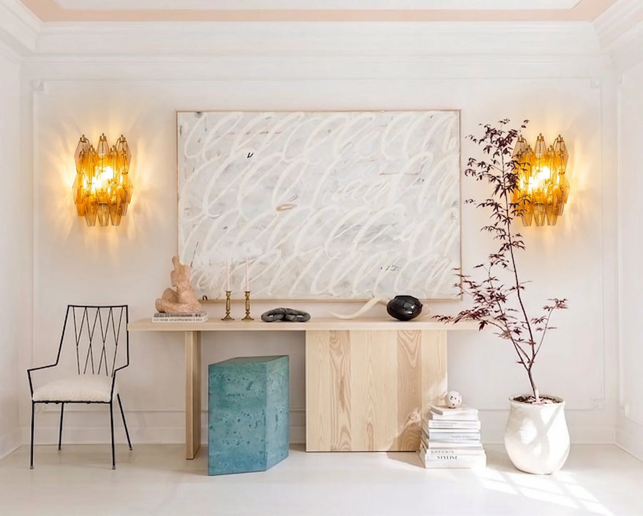 Sculptural Faceted Wall Sconce in amber glass for Hallway by AUVIELIGHT