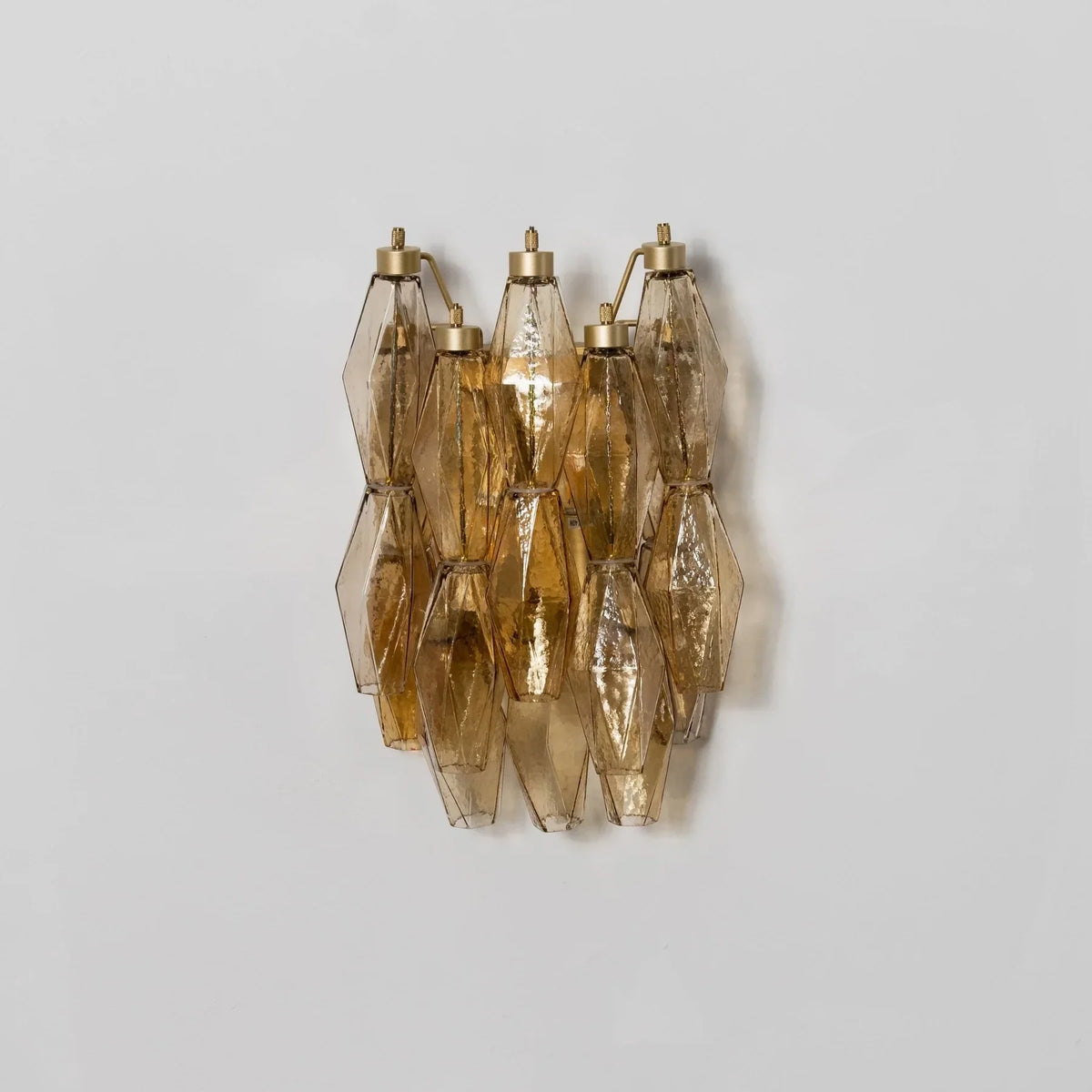 Sculptural Faceted Wall Sconce in amber glass for Hallway by AUVIELIGHT, ∅ 10" x H 14.6" / ∅ 25cm x H 37cm / Amber & Gold and 2 other sizes