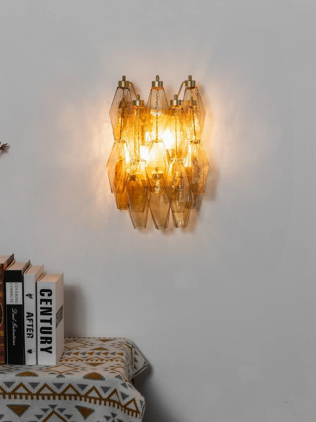 Sculptural Faceted Wall Sconce in amber glass for Hallway by AUVIELIGHT