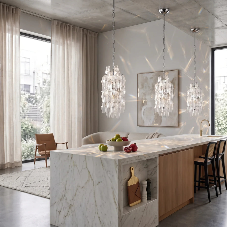 Sculptural Faceted Chandelier in clear glass for Dining Room by AUVIELIGHT