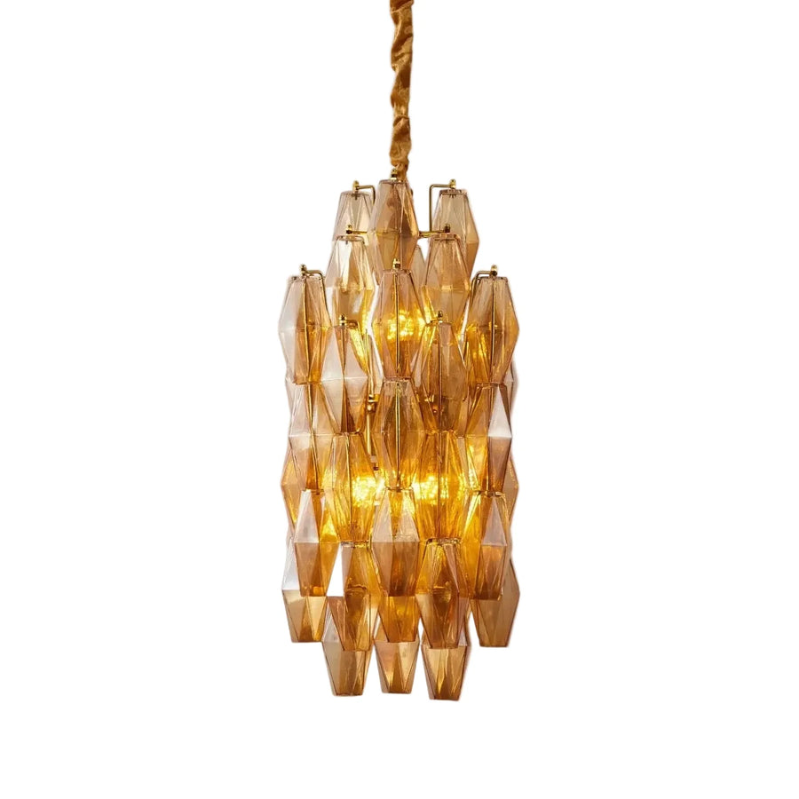 Sculptural Faceted Chandelier in clear glass for Dining Room by AUVIELIGHT