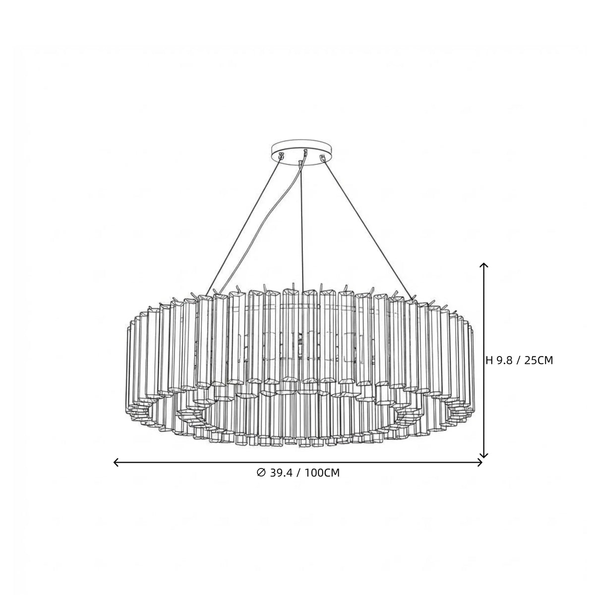 Sculptural Fluted Drum Chandelier in ice glass for Dining Room by AUVIELIGHT