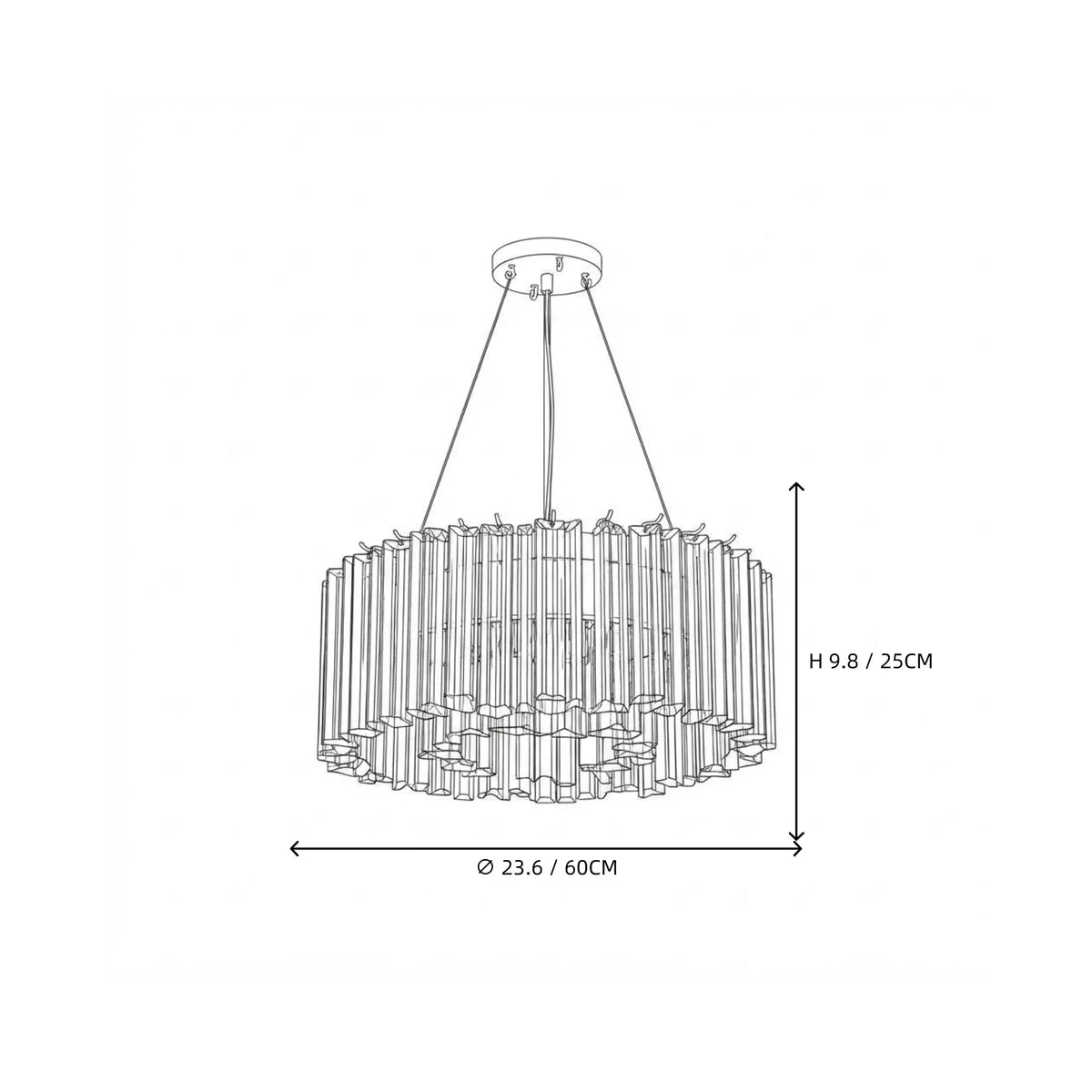 Sculptural Fluted Drum Chandelier in ice glass for Dining Room by AUVIELIGHT